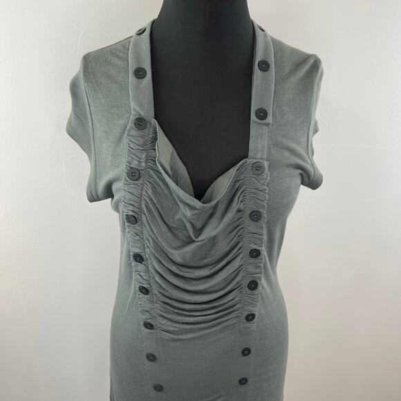 Anthropologie Pilcro and the Letterpress Gray Ruched Double Button Top Size M - Picture 2 of 7